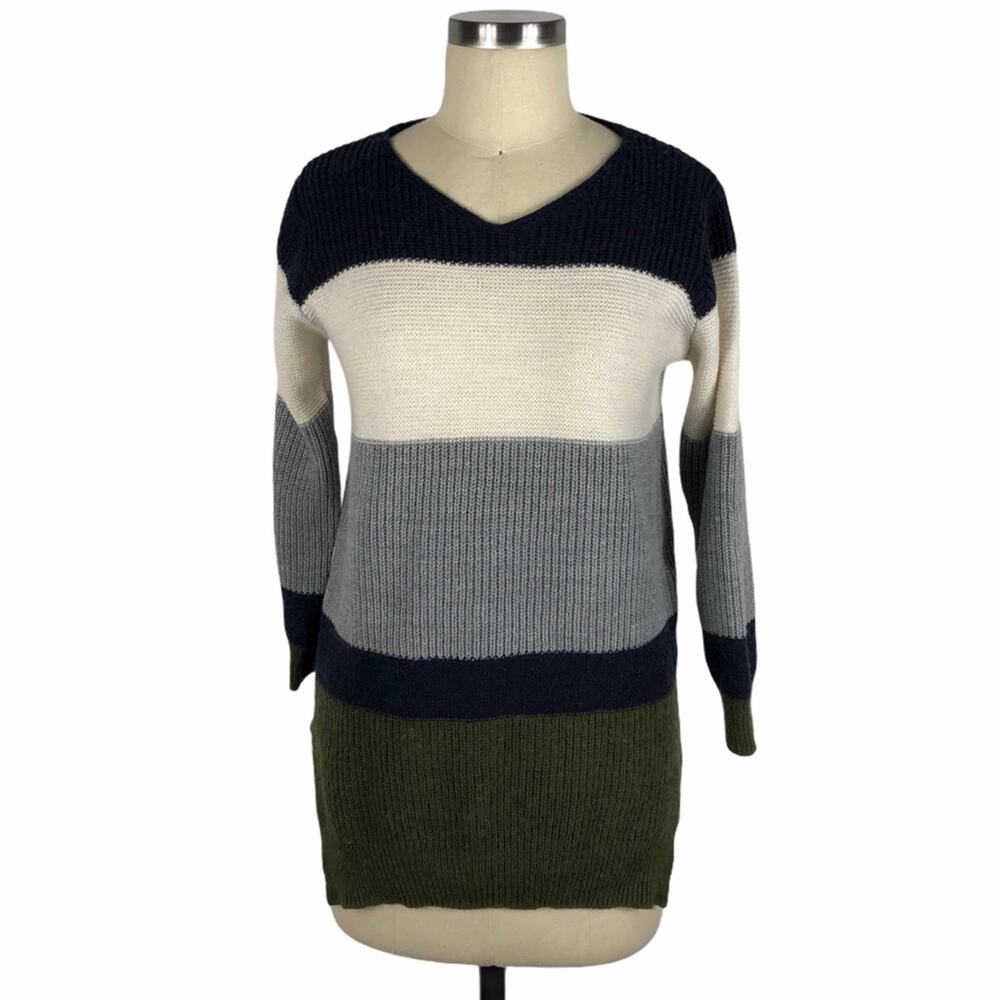CHOCOL RAFFINE Multi Color Striped V-Neck‎ Sweater Acrylic Blend Size Small